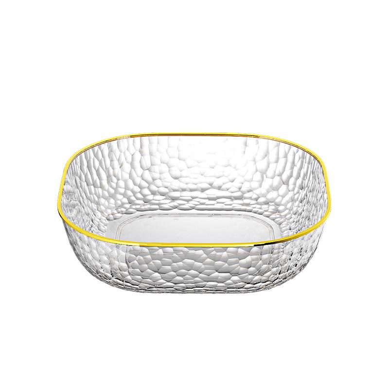 Transparent Hammered Stone Pattern Fruit Bowl - Thickened Plastic Luxury Fruit Basket for Living Room