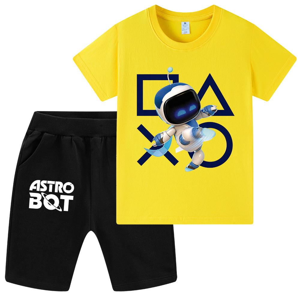 WA1338 Kids Boys Girls Astro Bot Print Short Sleeves T-shirt Shorts Clothes Sets