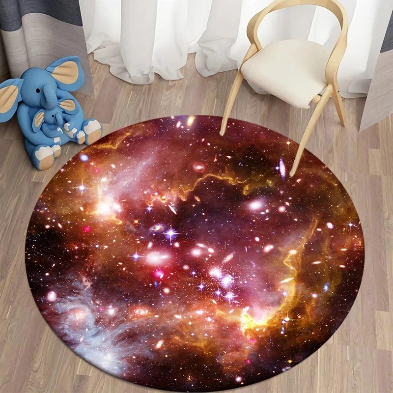 Galaxy Round Rug Universe Space Nebula Star Starry Carpet Circle Floor Mat for Bedroom Playroom Children's Room Non Slip Doormat
