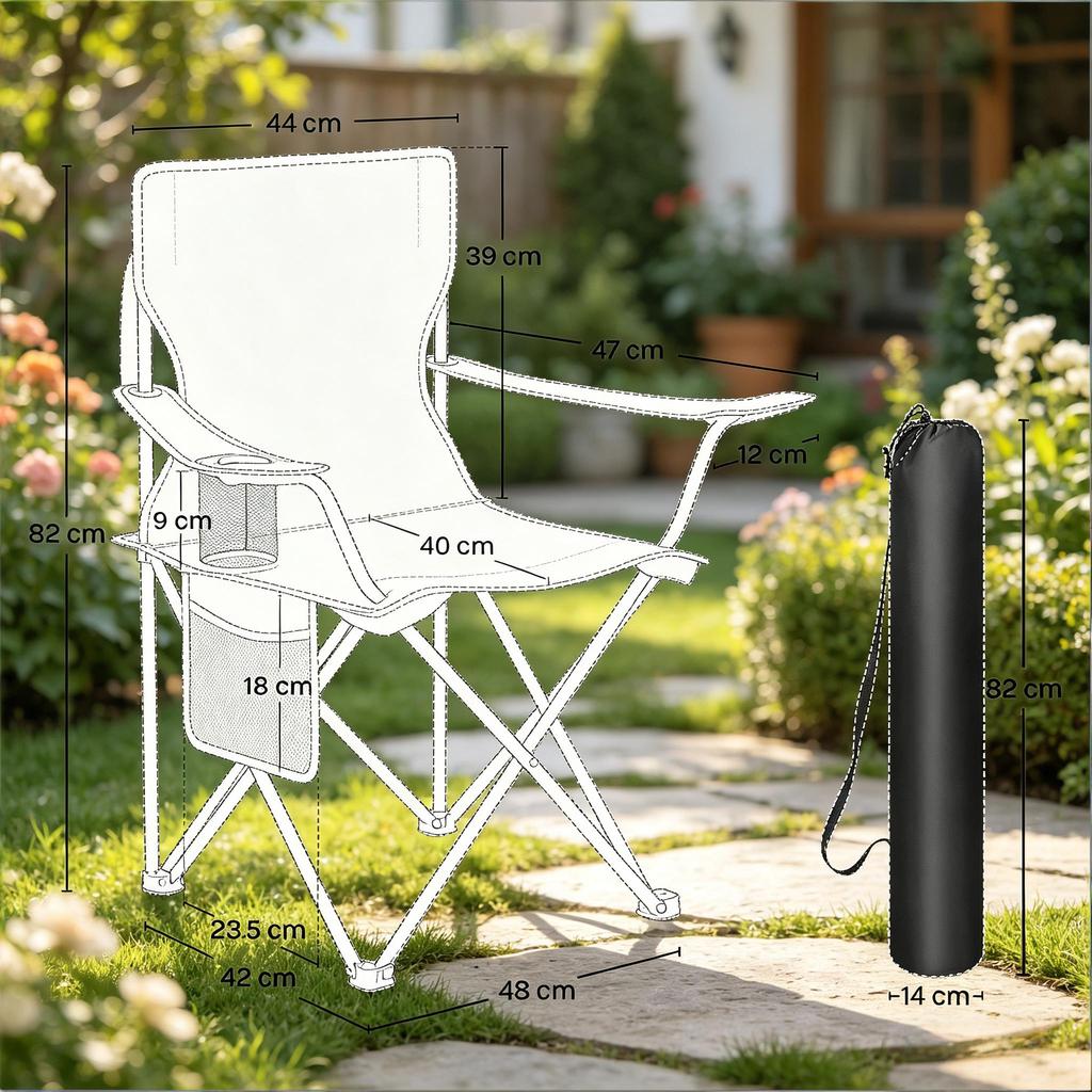 Comfortable Camping Chair, Beach Chair with a Cup Holder, Foldable Fishing Chair (2PCS Outdoor Chairs)