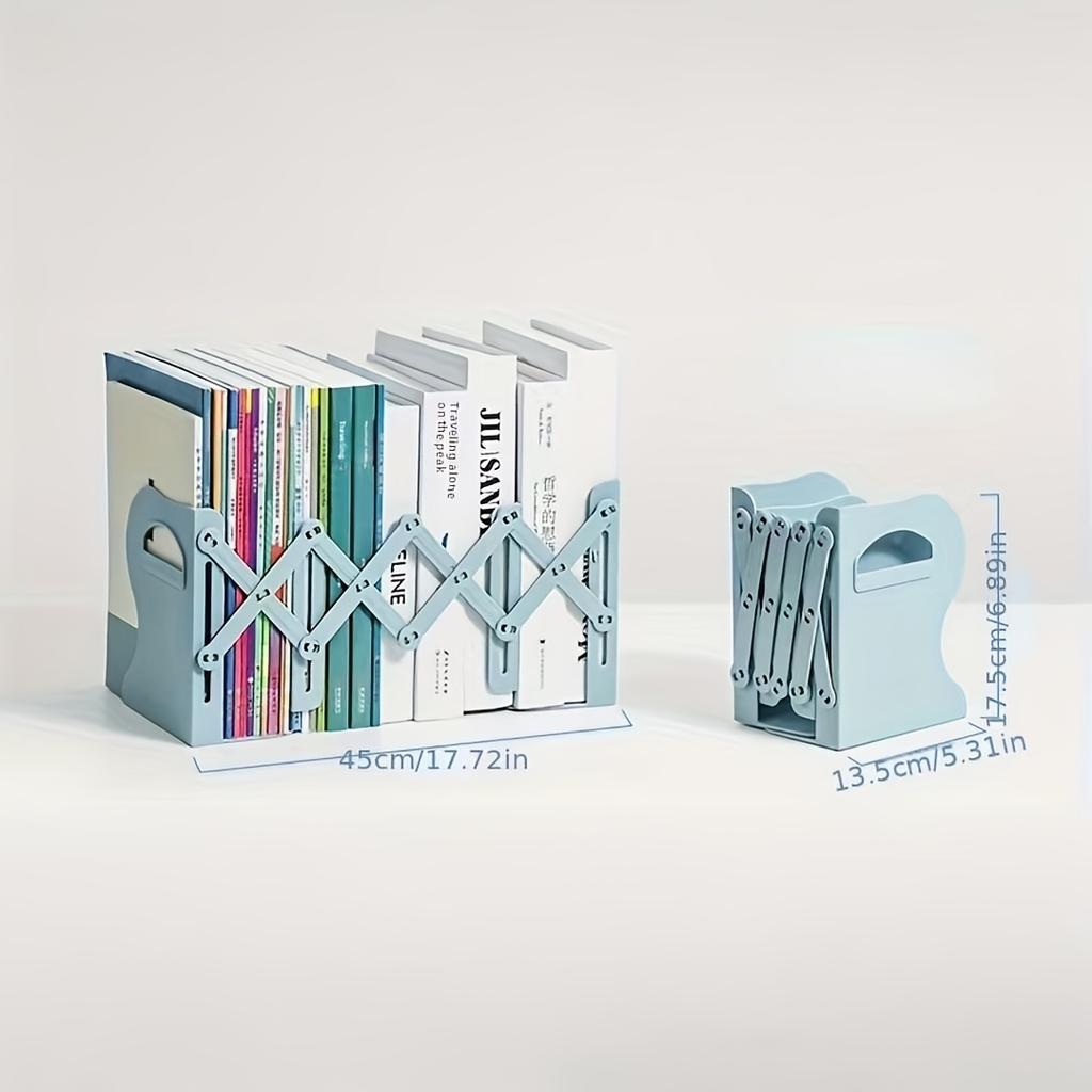 Retractable Bookends with Pen Holder Foldable Adjustable Desktop Book Stand Integrated Desk Book Storage Organizer