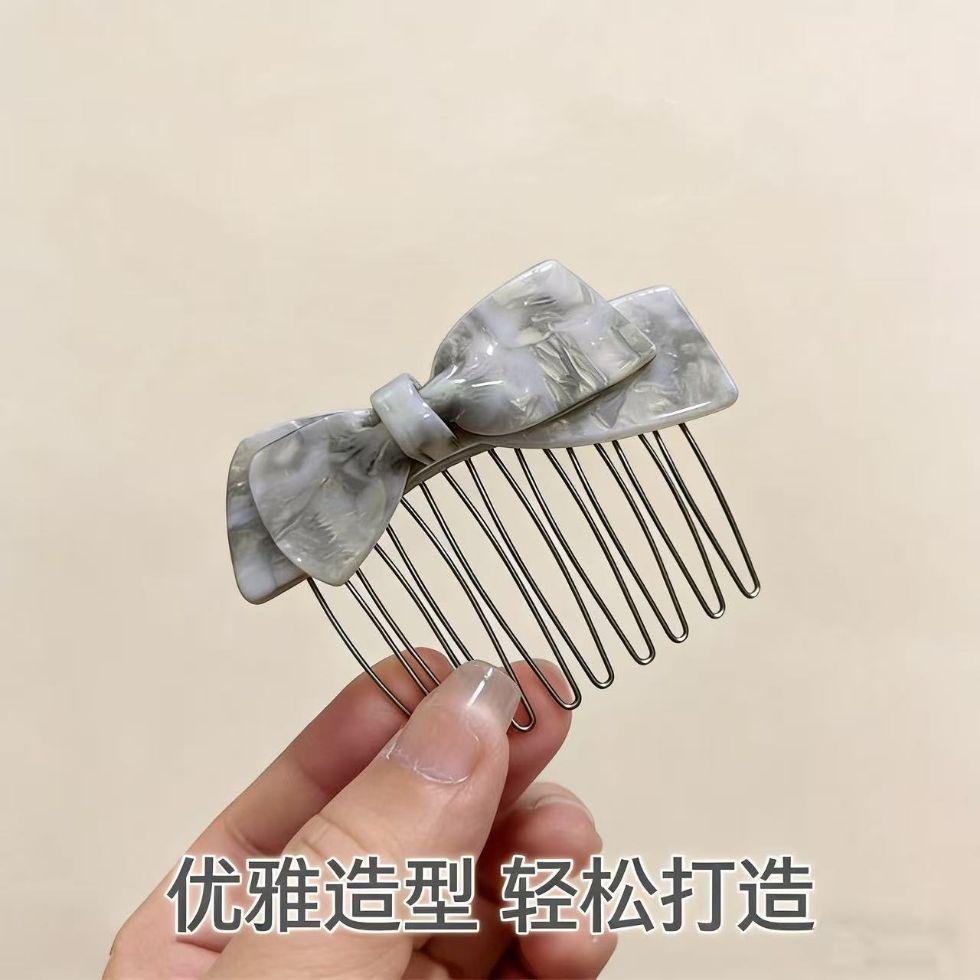 Shiny Pink Acetate Bow Hair Comb Insert Comb Bangs Fix Broken Hair Arrangement Hair Accessories