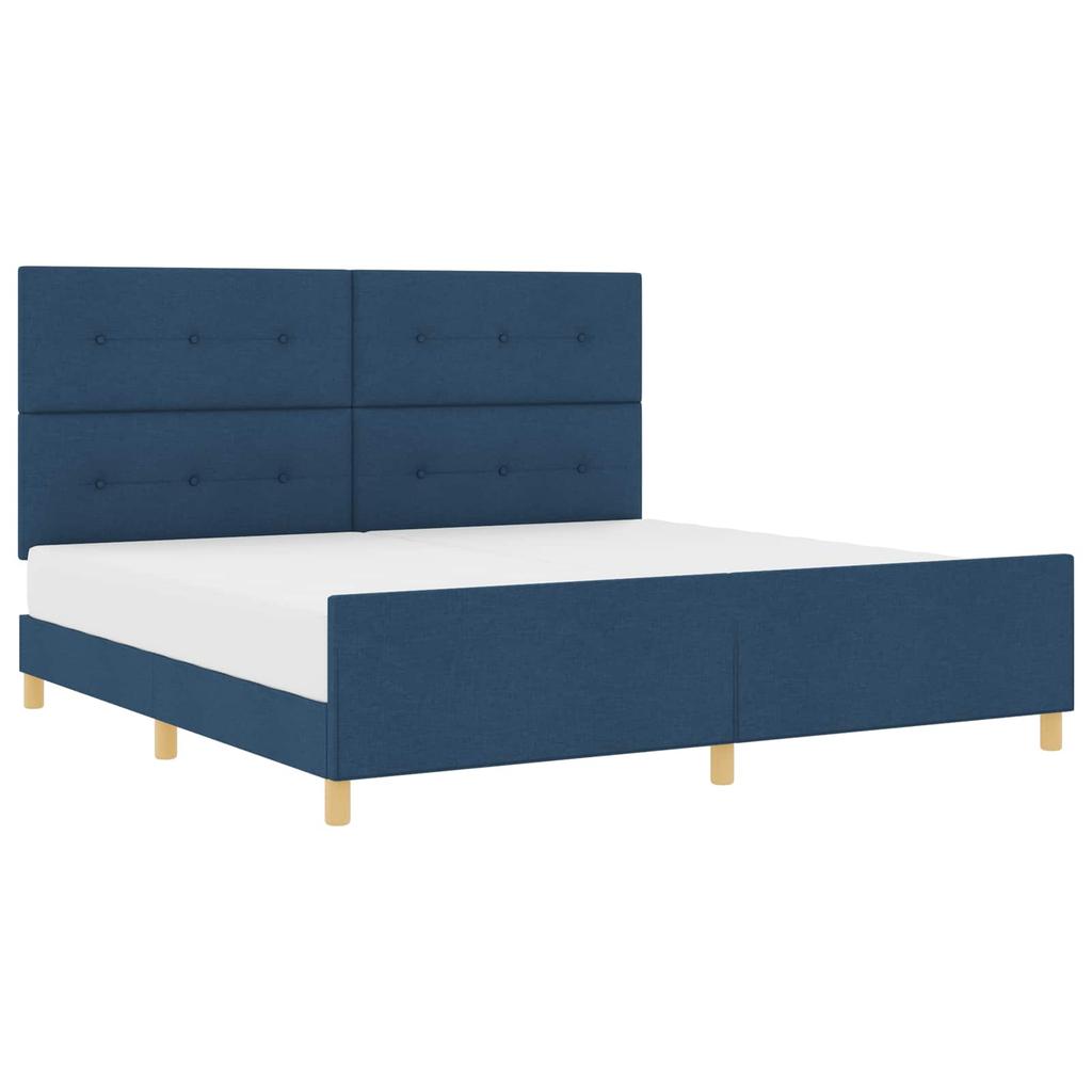 Blue Upholstered Bed Frame with Headboard 200 x 200 cm Fabric