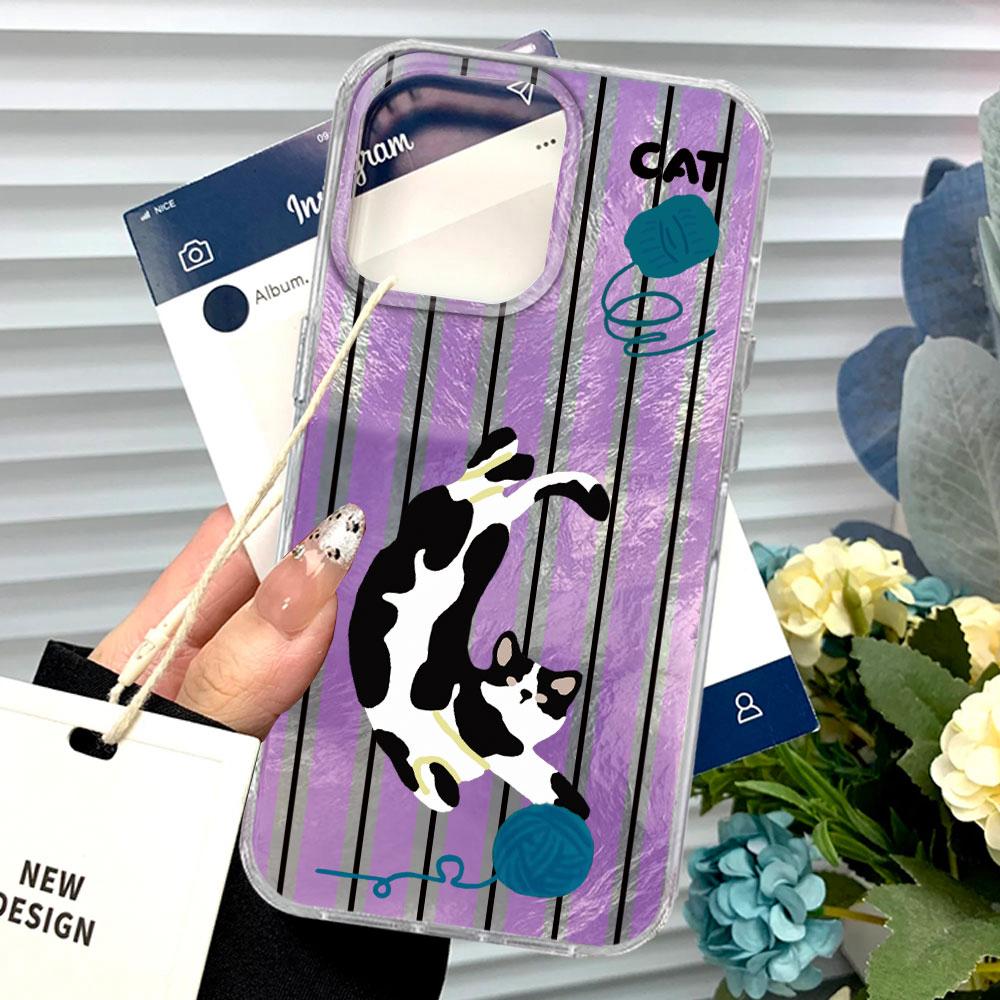 Milk White Line Cat Pattern Cartoon Phone Case For Xiaomi 14T 13T 11 Lite NE Poco X5 M6 X6 X7 X3 Pro NFC C65 C61 M5S Back Cover