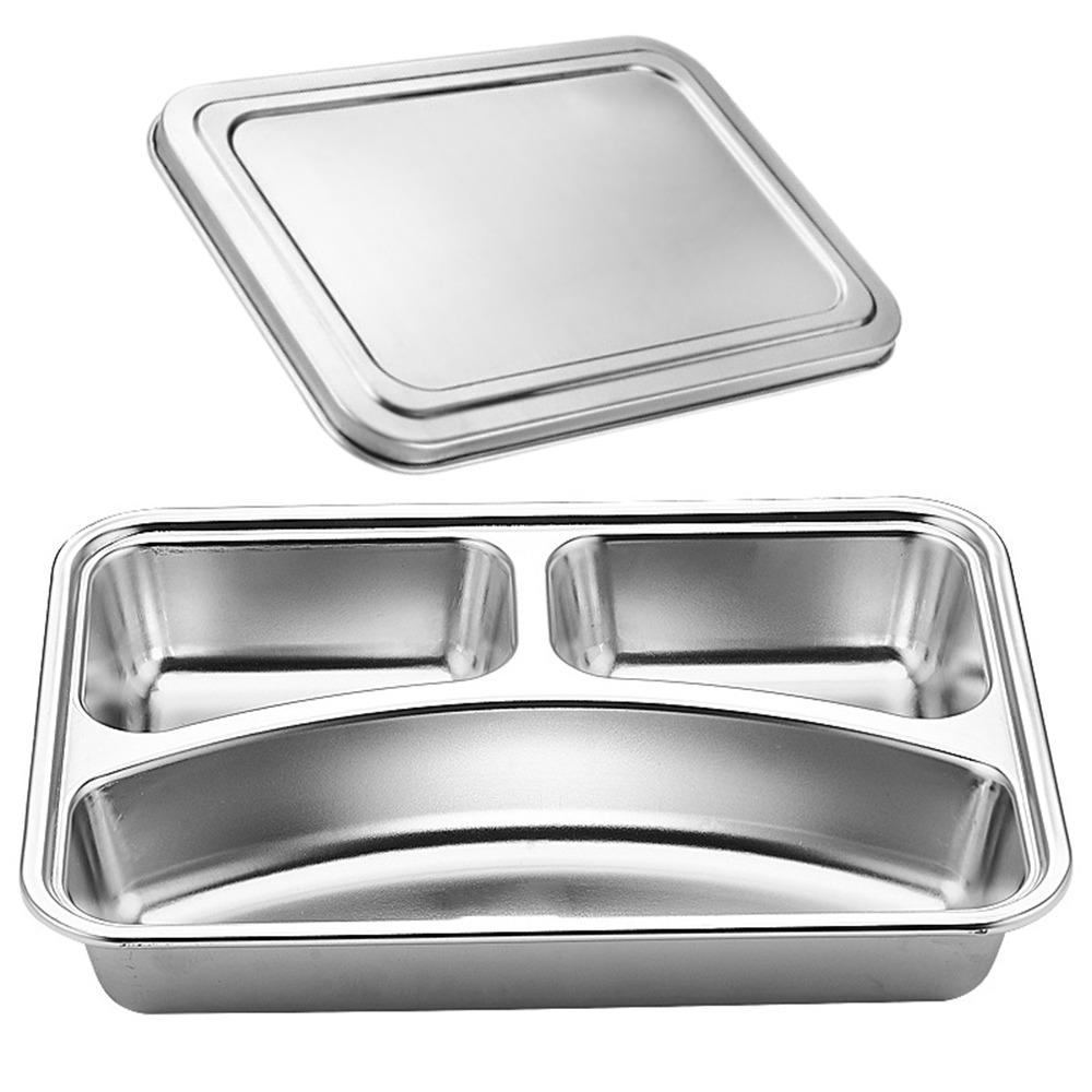 Stainless Steel Divided Lunch Box with Lid Lunch Container Fast Food Plate  Kitchen Tableware