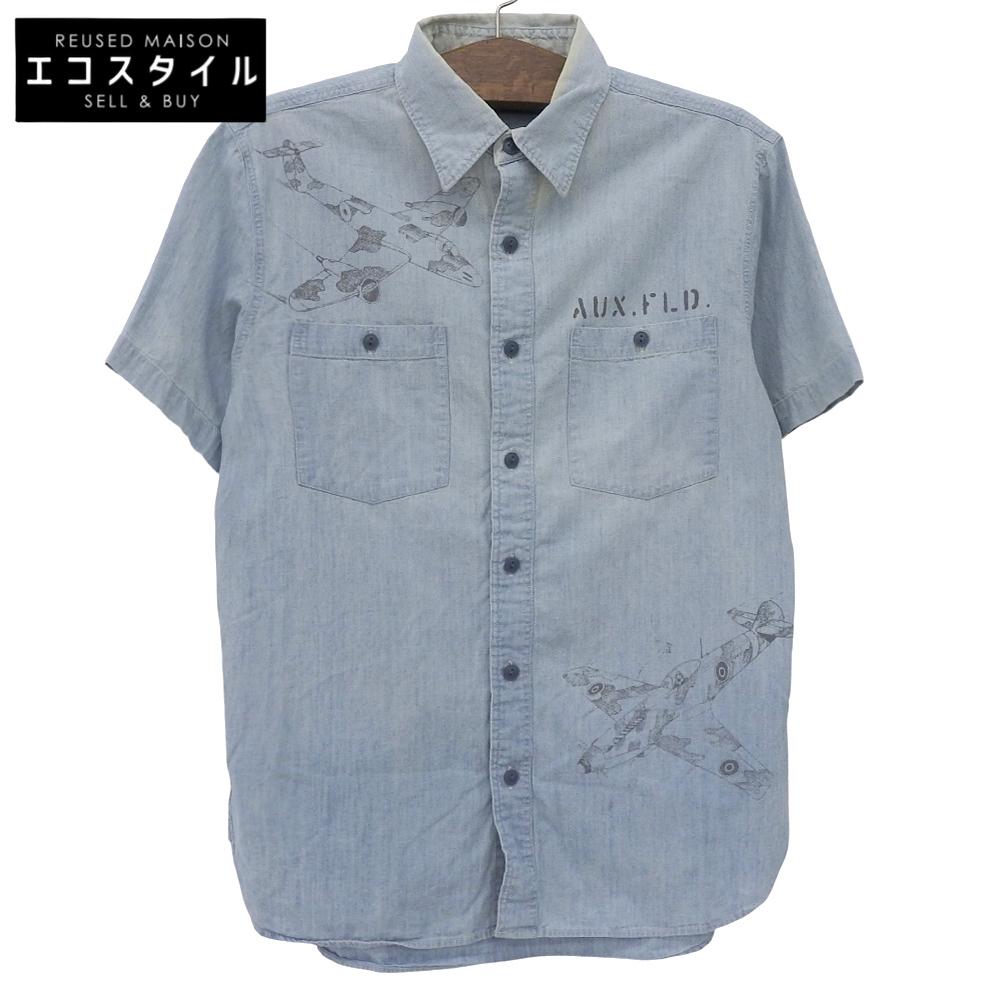 

Рубашка RRL с принтом истребителя, с открытым воротником, мужская, светло-голубая, размер M топы M Светло-голубойБ/у