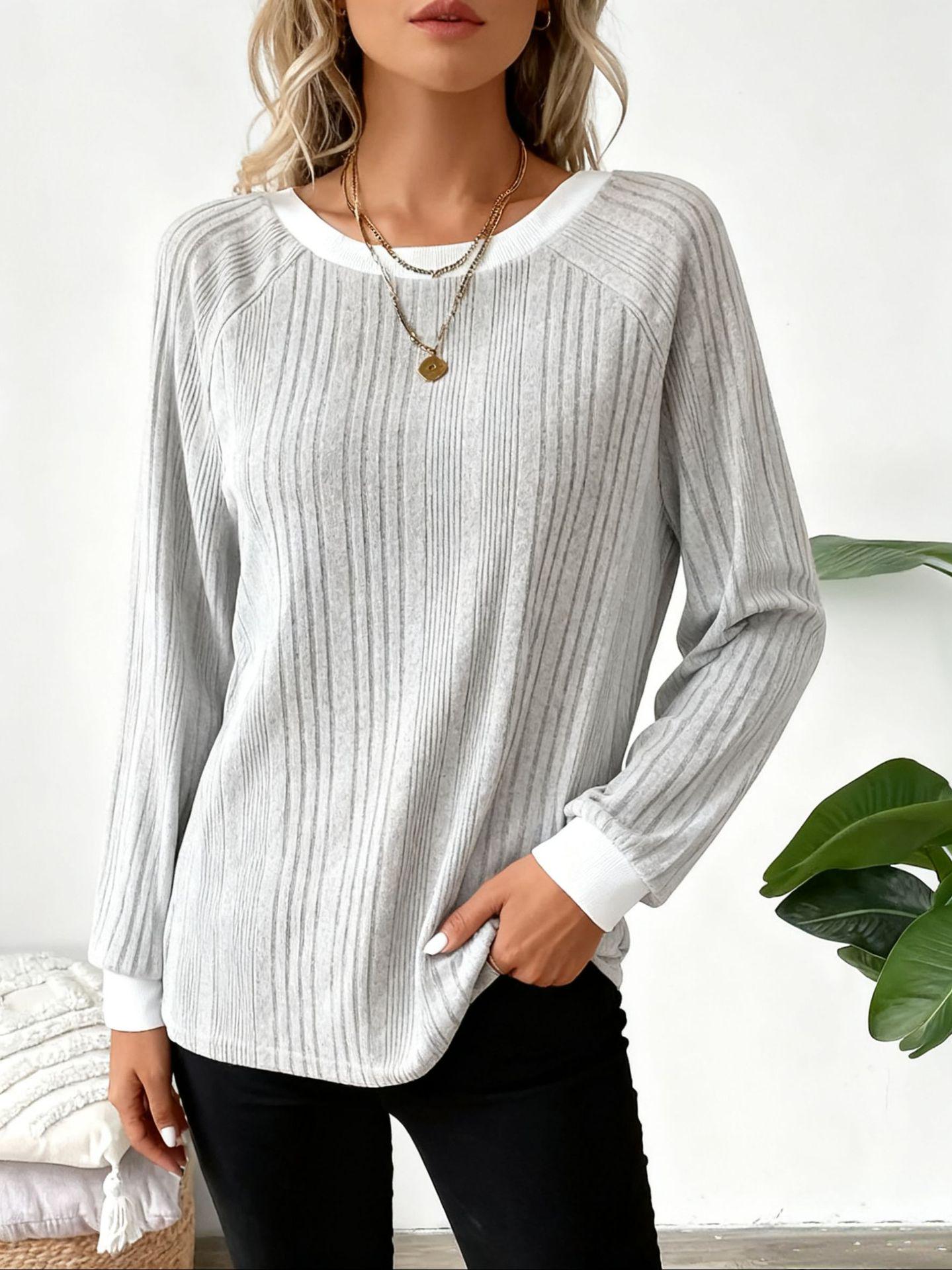 2025 European Autumn Ribbed Long-Sleeve Shirt S светло-серый