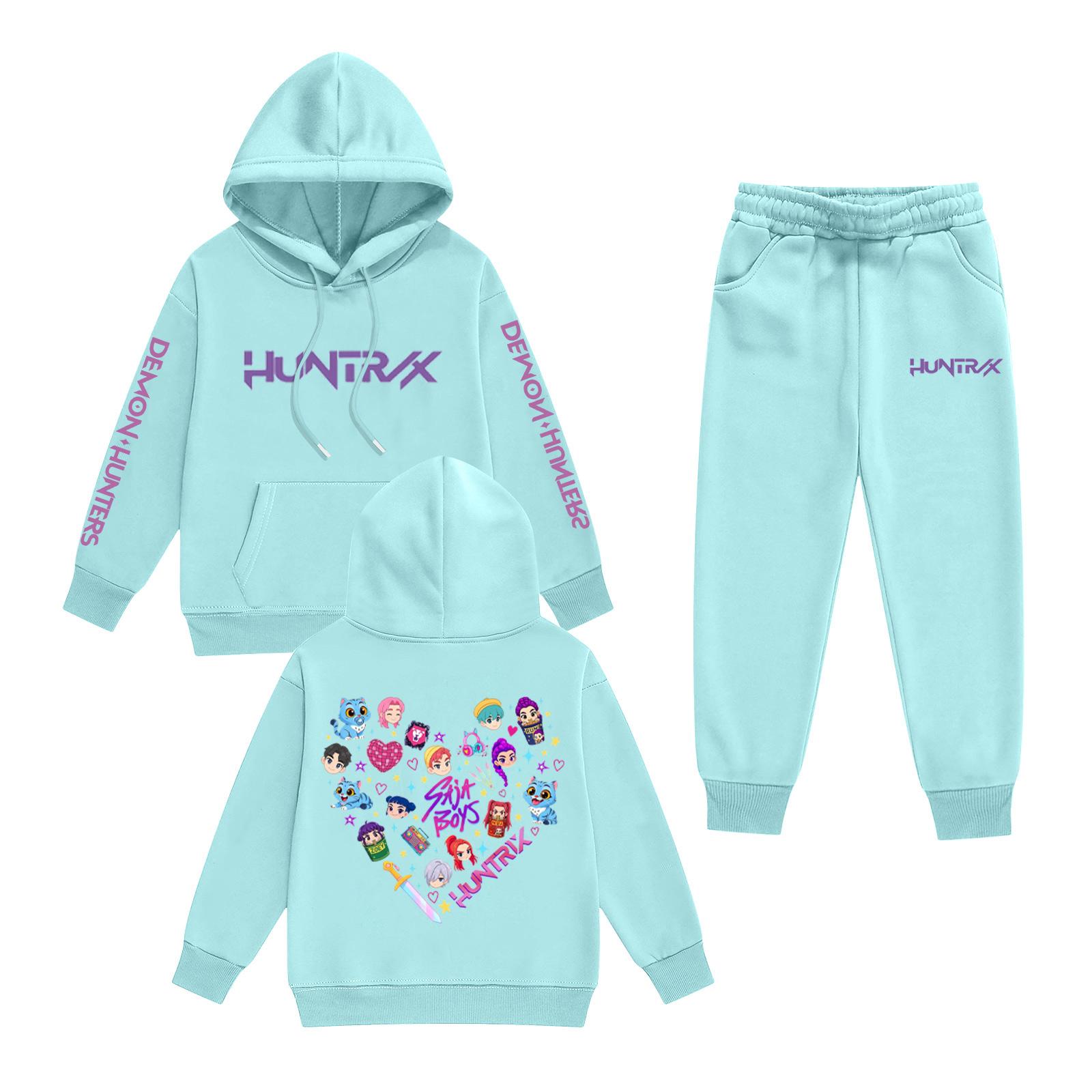 

Kids Long Sleeve Loose Pullover Letter Print Drawstring Hooded Sweatshirt Sweatpants Set 140