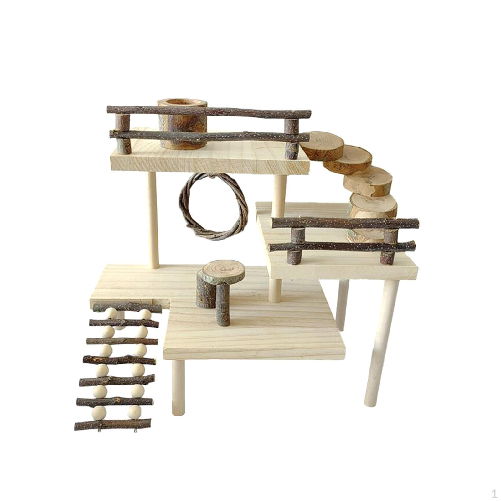 

Hamster Toy, Habitat Stand Table with Fence Climbing Ladder Wooden Platform for Squirrel Hedgehog