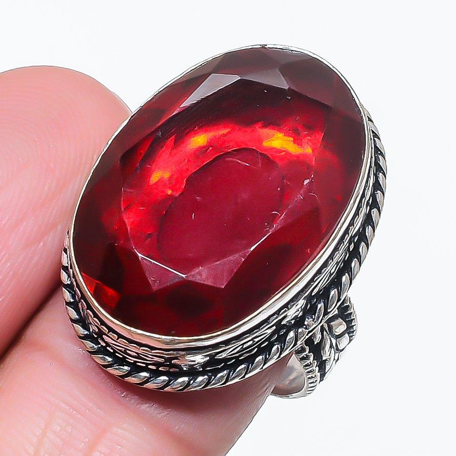 

Natural Garnet Gemstone Handmade 925 Sterling Silver Jewelry Ring Size 9 q0b87