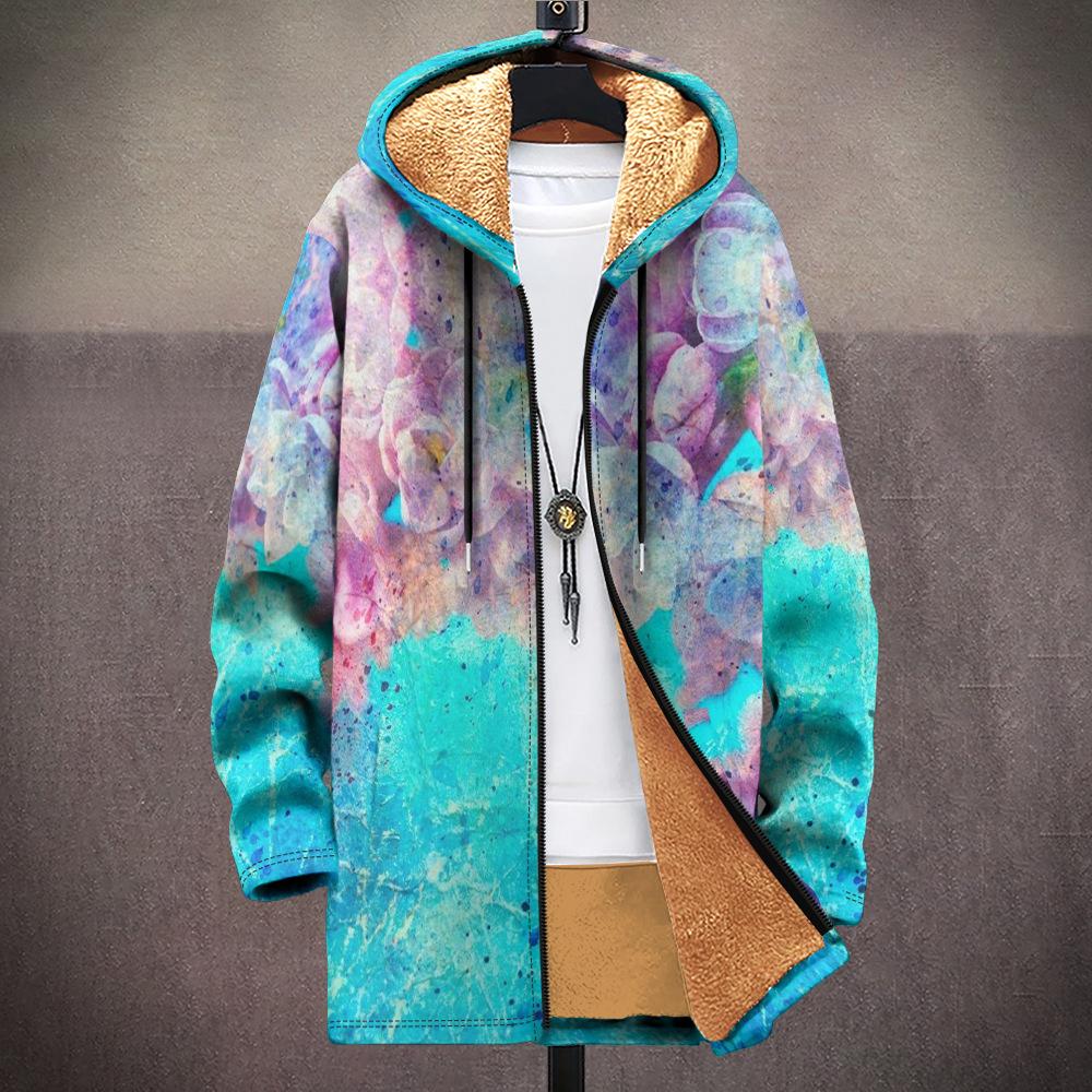 New Jacket Multi-colored Pattern Elements B1 Zipper Hooded Cardigan Thickened Winter Fleece Trendy Padded Clothes