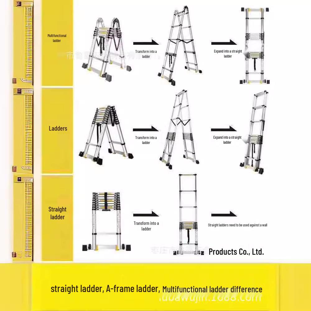 Jinluba Aluminum Telescopic A-Frame Ladder - Thickened, Stainless Steel, Bamboo Joint, for Household & Engineering Use