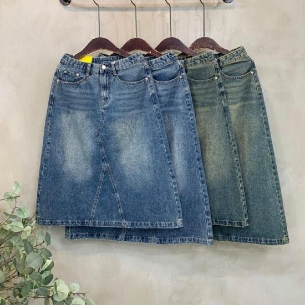 C S In The Room Ykk Zipper Hidden bandIng waShed Split Denim Long Skirt 2 ColorS