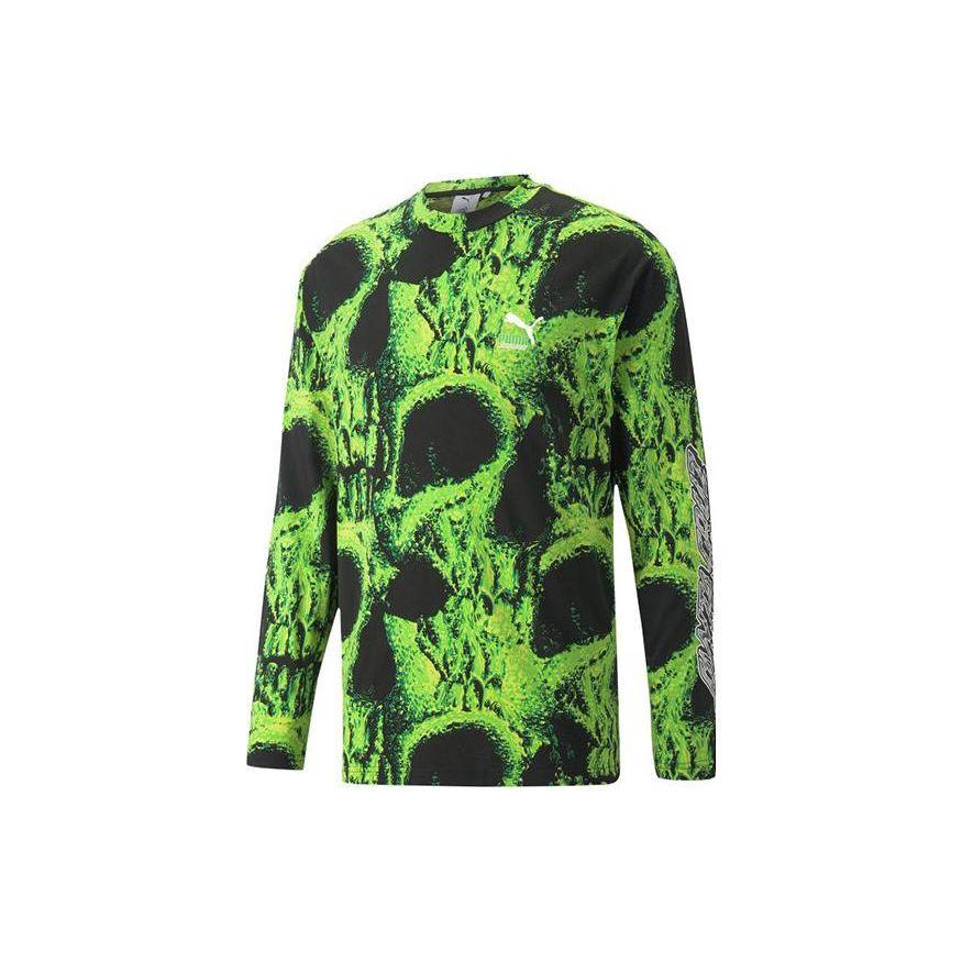 

Puma Skull Print Casual Training Long Sleeve T-Shirt Unisex Tops Green 532262-01 S