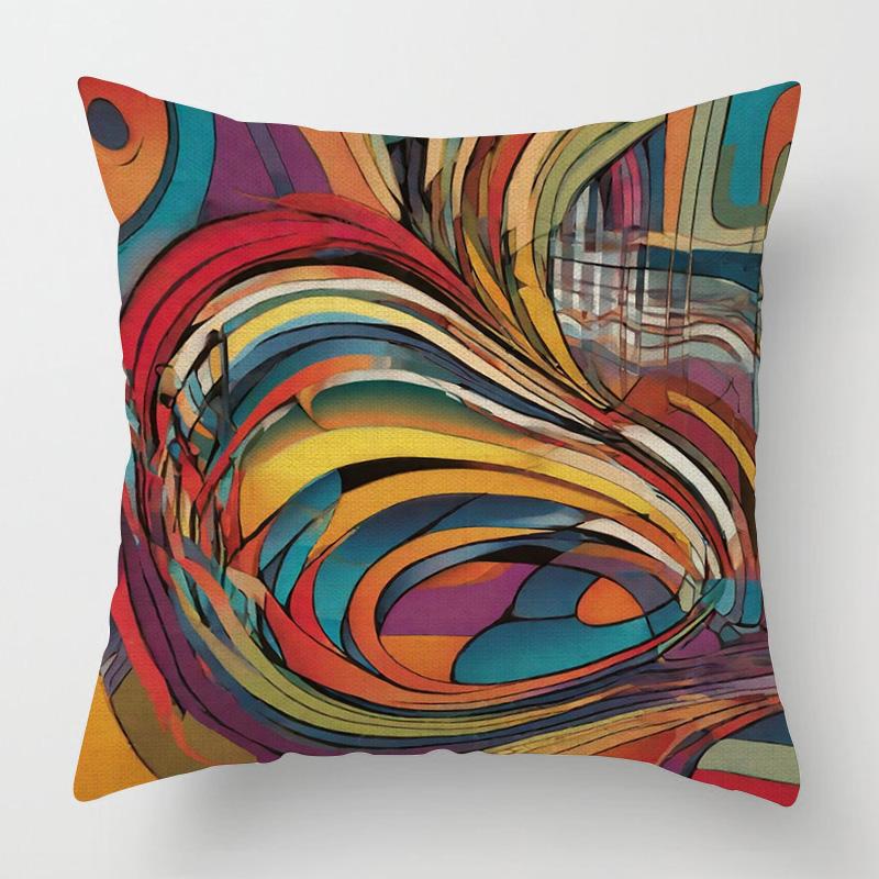Home Decor Colorful Abstract & Cityscape Printed Pillowcases Pattern Cushion Cover Suitable for Sofa Bedroom Car Pillow Cover