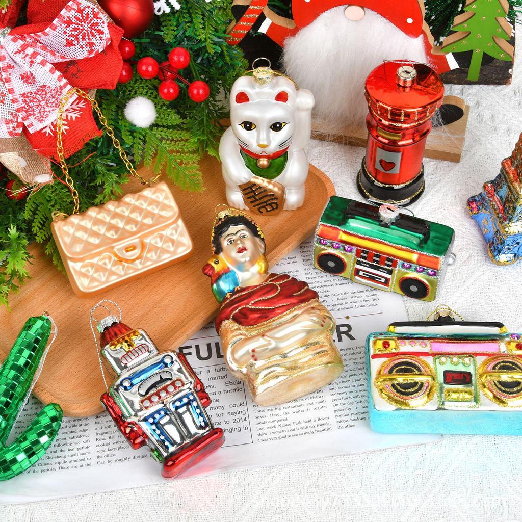 Kreative japanische Lebensmittel- und Pizza-Glasornamente für den Weihnachtsbaum und Einkaufszentren-Dekorationen