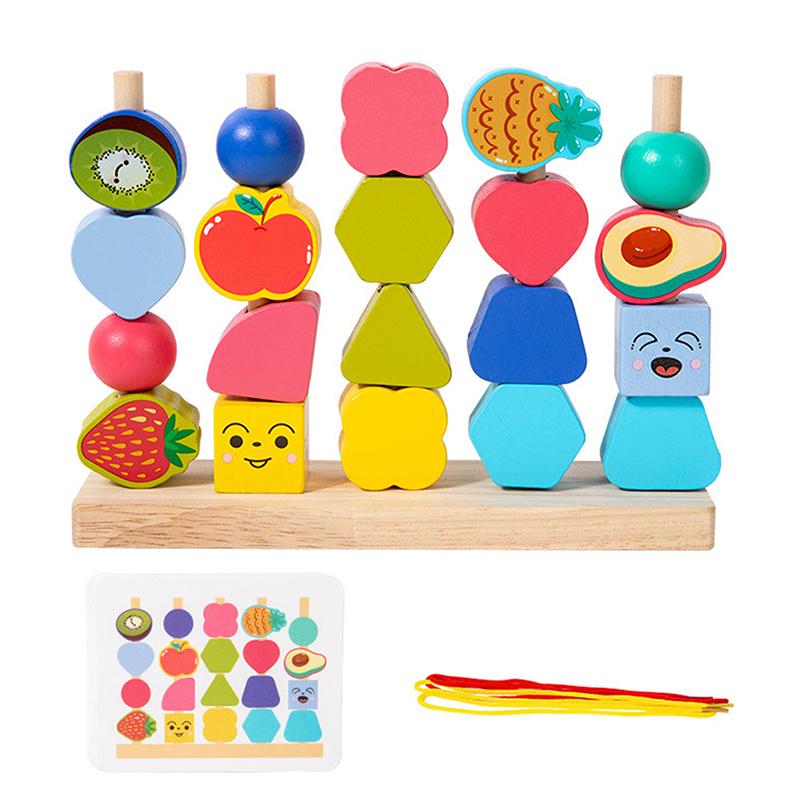 Montessori Wooden Beads Mastery Kit: Fine Motor Skills Builder For Toddlers 2-5 Stacking Blocks Lacing Beads Travel Learning Toy