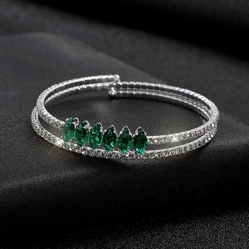 Zircon Double Open Bracelet, Adjustable Fashion Crystal Bracelet Bridal Rhinestone Jewelry for Women