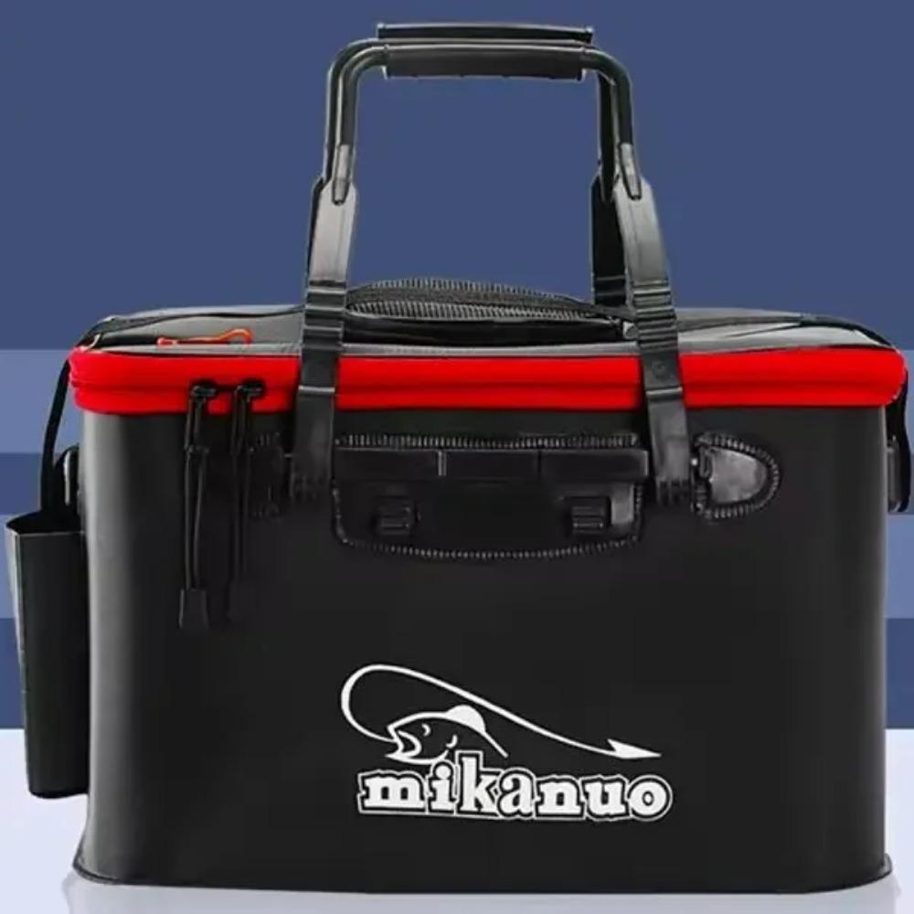 New 30-50cm Fishing Bucket EVA Foldable Carrying Handle Collapsible Live Fish Box with Side Pocket and Zipper for Travel Camping