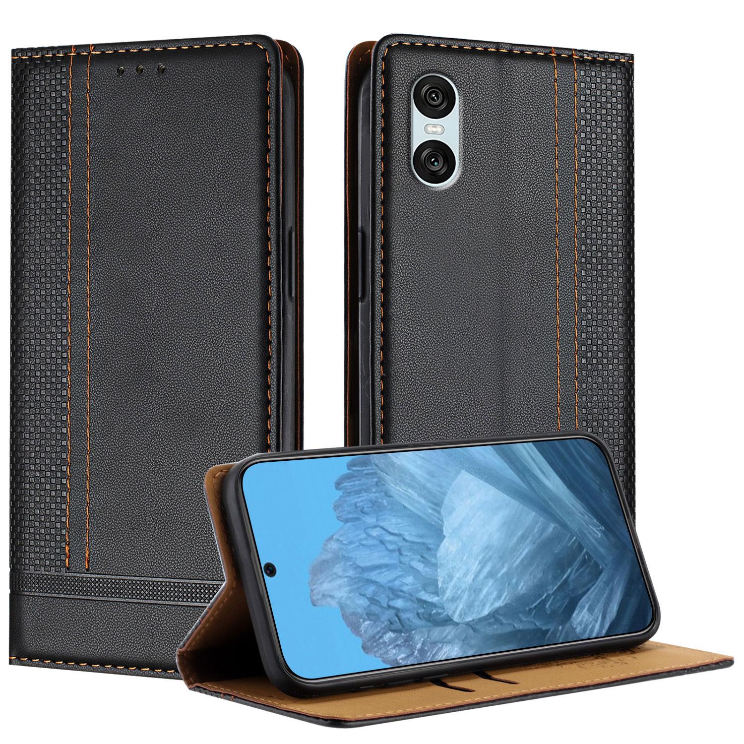 

For Sony Xperia 10 VI Case L-Shaped Grid Pattern Leather Stand Phone Cover with Card Slots G