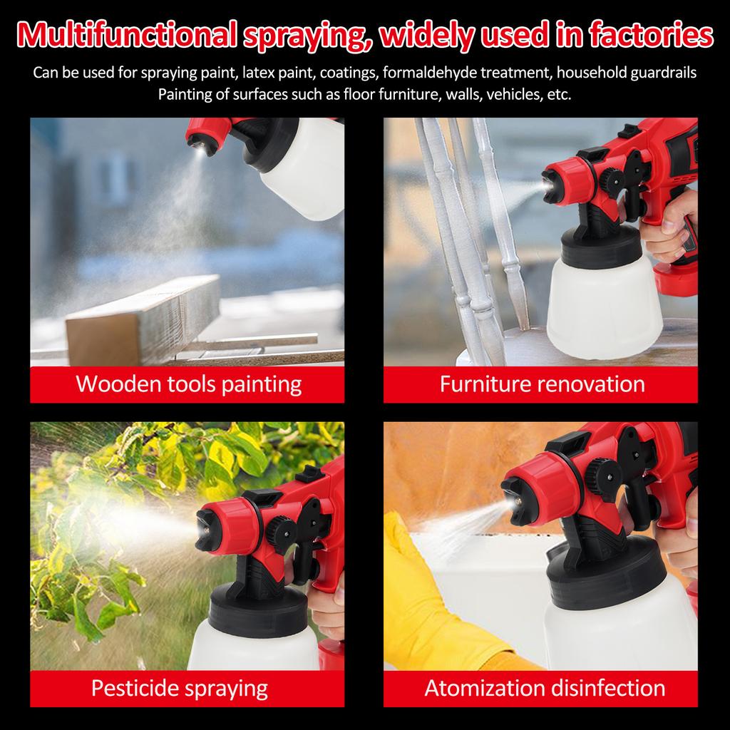 Paint Sprayer 850W HVLP Electric Spray Paint Gun 1400ml Container with 6 Copper Nozzles 3 Spraying Effects