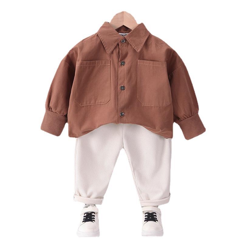 Spring Boys Fashion Set Corduroy Shirt Two Piece Set