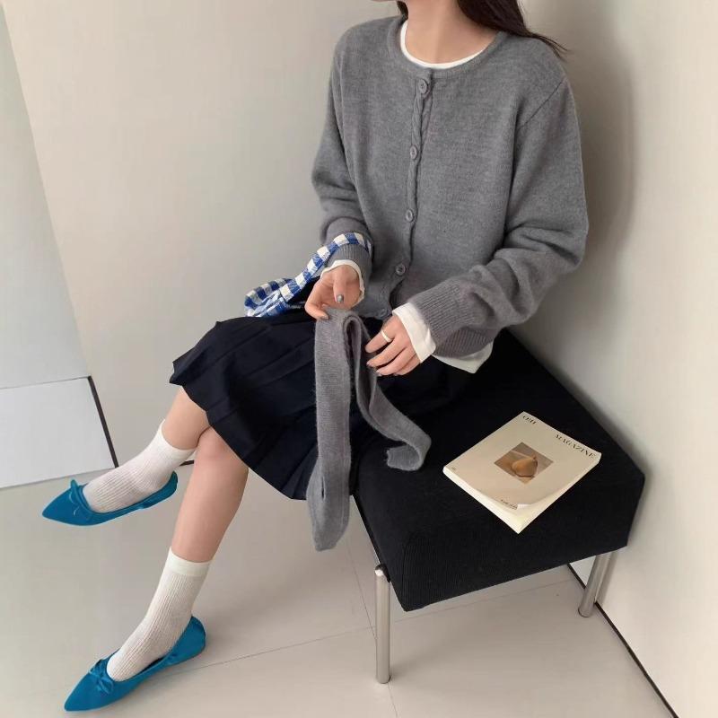 New Solid Color Simple Temperament Single-breasted Knitted Cardigan with Scarf Two-piece Women's Casual Jacket