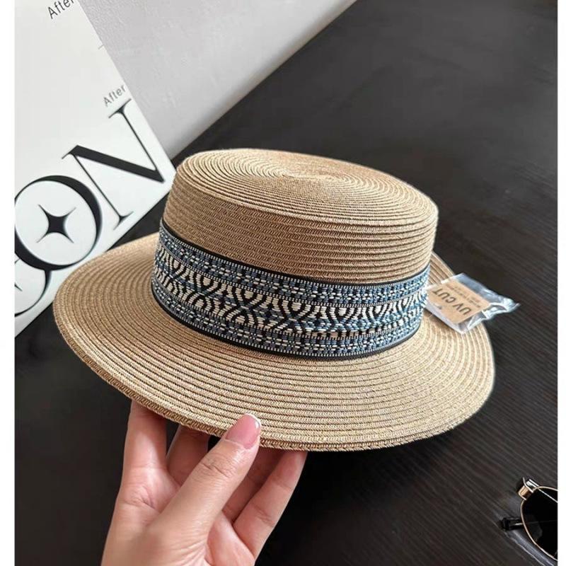 Spring tide bohemian ethnic style big brim braided flat top milliner sunscreen travel