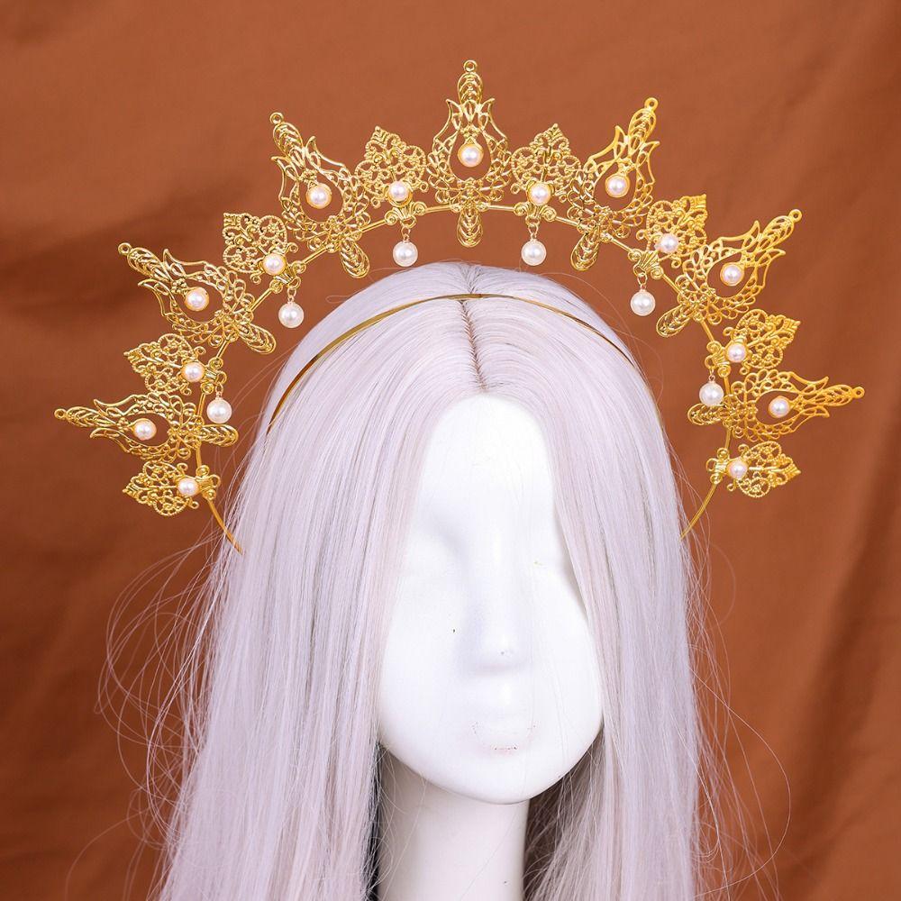 Baroque Sun Goddess Crown Gold Plated Tiara Headpiece Halloween Costume Cosplayers