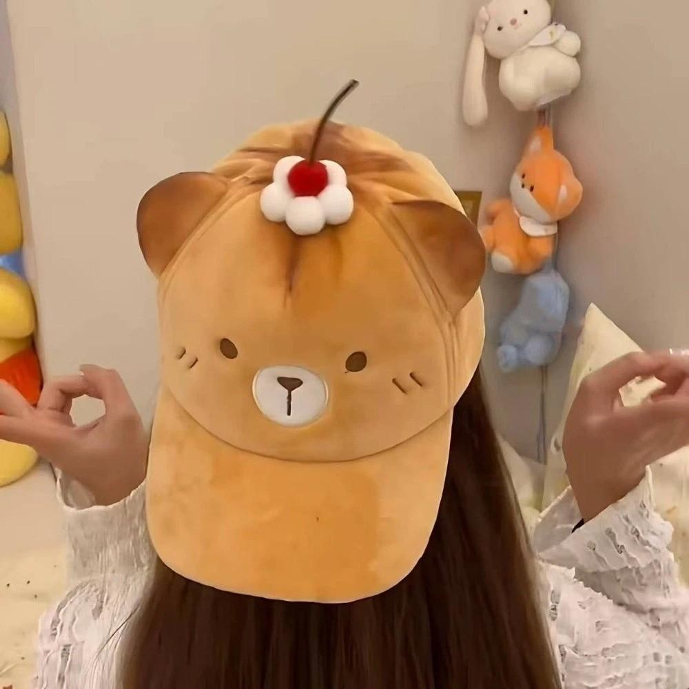 Plush Sweet Bear Sun Protection Cap Cute Cartoon Cat Duckbill Cap Cherry Baseball Cap Women