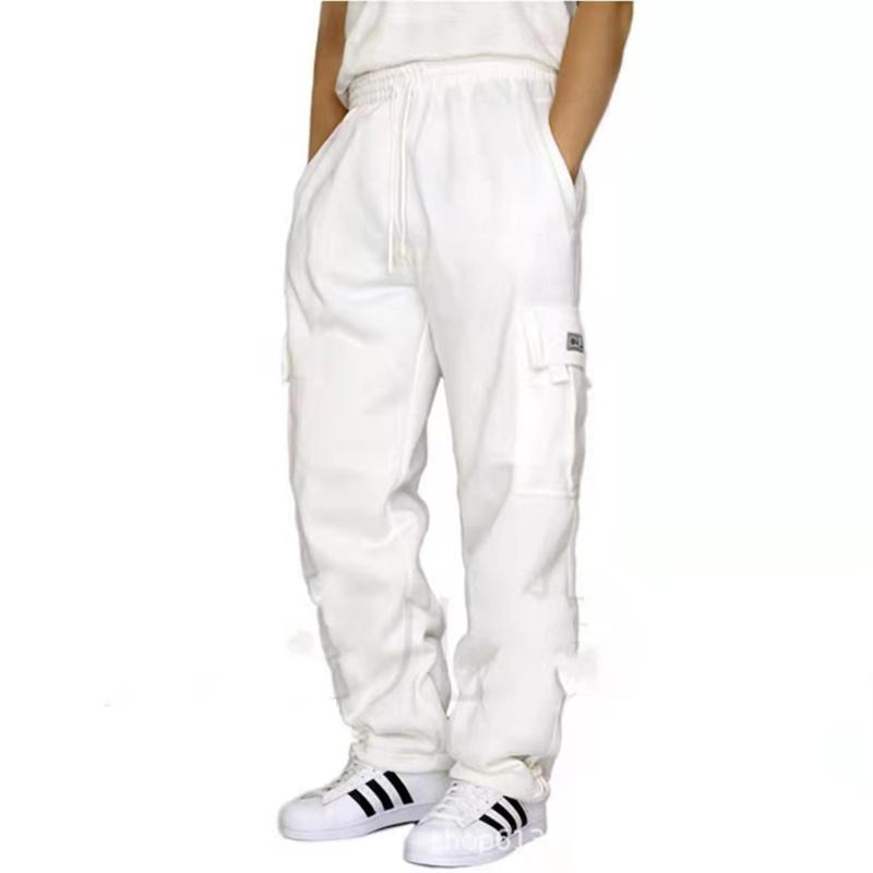 Spring Autumn Men's Casual Sports Pants Solid Color Multi-Pocket Straight Leg Trousers Loose Large Size Men Cargo Pants