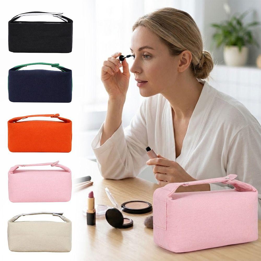 Modische Kosmetiktasche mit großem Fassungsvermögen Tragbare Hand-Kulturbeutel Leinwand Make-up-Organizer Reise