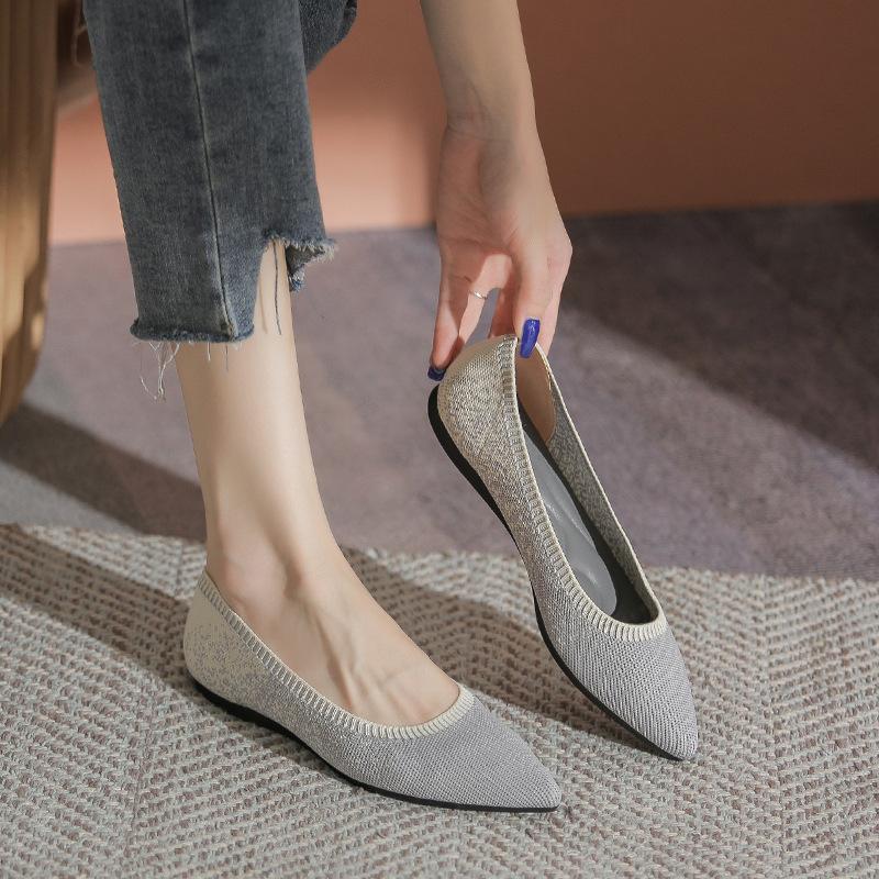 Fashion Stretch Fabric Flats Woman Spring Ballets Shoes Breathable Moccasines Pointed Toe Loafers Female Fly Weaving Leopard Ballerinas