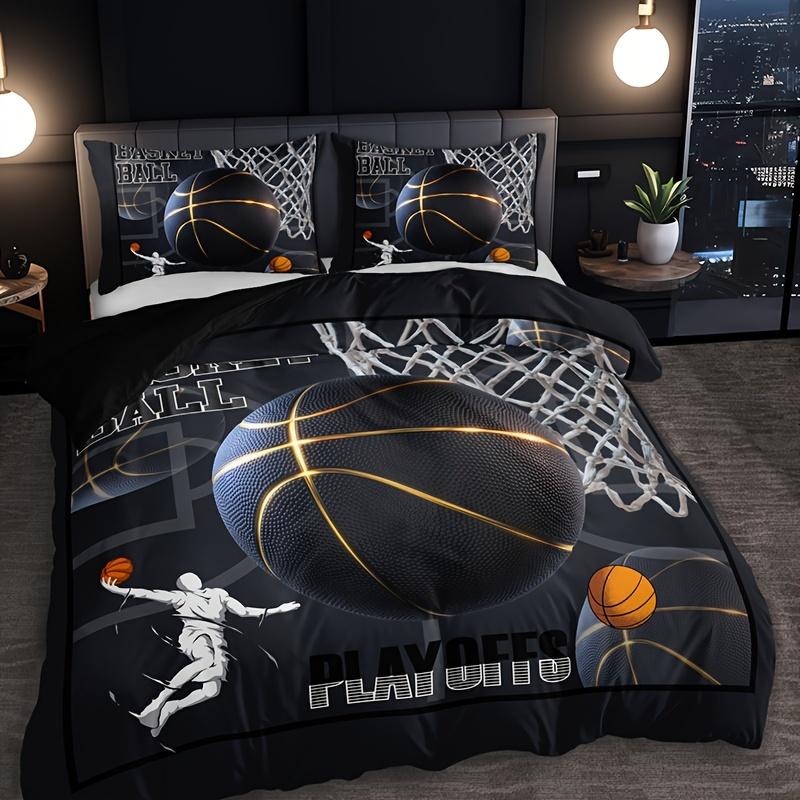 Sports Basketball Duvet Cover Set (1 Duvet Cover + 2 Pillowcase) Soft And Breathable HD Printing Bedding Set For Home Dormitory