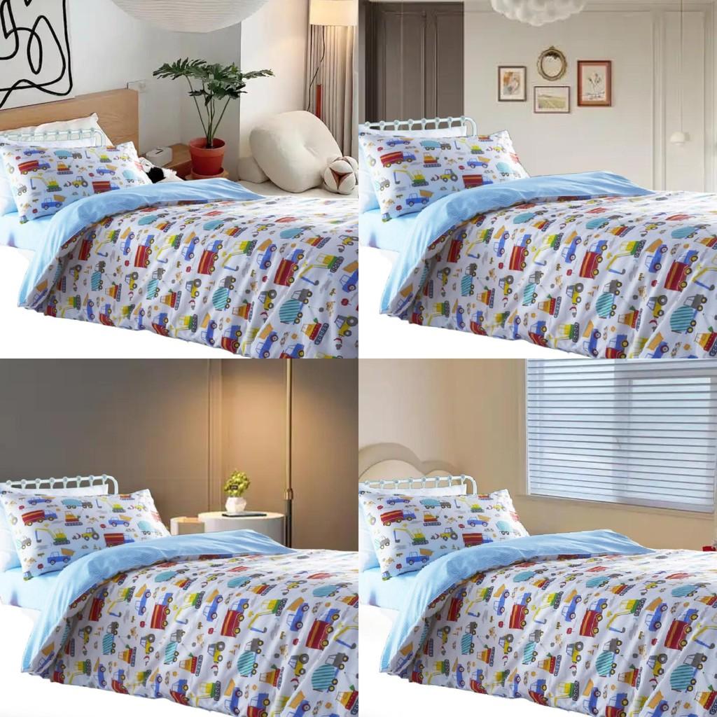 Car Trucks Diggers Cartoon Pattern 3d Digital Printed Bed Set With Polyester Cotton For Kids Bedroom Decor