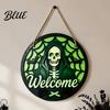Halloween Hanging Wooden Horror Grim Sign Skeleton Spooky Sign Welcome Door Hanger Reaper Dark Style Ornament Plaque for Front