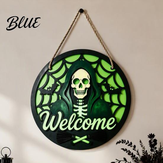 Halloween Hanging Wooden Horror Grim Sign Skeleton Spooky Sign Welcome Door Hanger Reaper Dark Style Ornament Plaque for Front