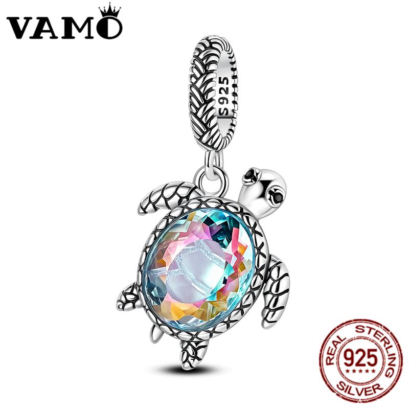 

VAMO 925 Silver Charms Bead Summer Sea Turtle Swimming Pendants Fit Original 925 Silver Women Bracelet Jewelry Gift