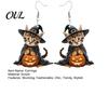 Curved Ear Hooks 1 Pair Halloween Witch Cat Earrings for Women, Acrylic Cute Anti-rust Metal Kitten Dangle Drop with Pumpkin, Party Costume