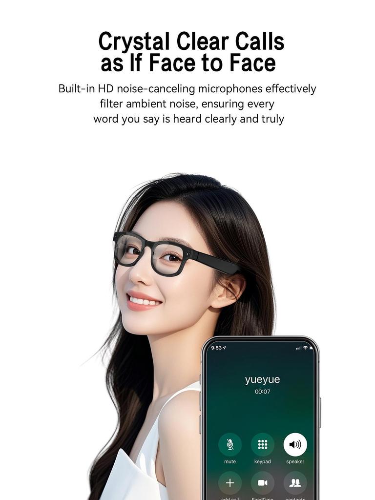 KI-Smart-Brille mit 8MP Kamera, Bluetooth-Musik, Anrufannahme & Übersetzung