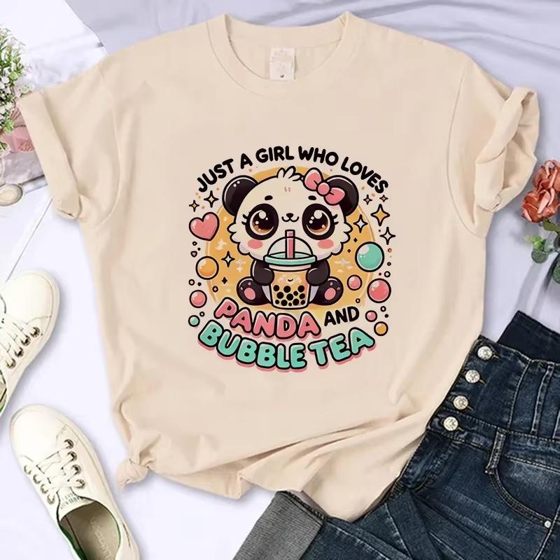 Summer Sleeve Cartoon Casual Creative Tshirt Vintage Round Neck Clothes Funny Cute Panda Printed T Shirt