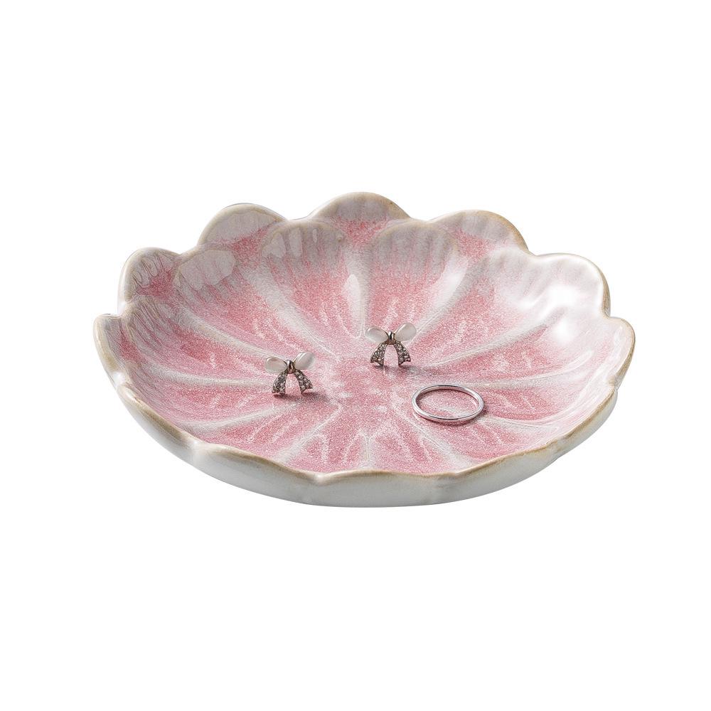 Nordic Ceramic Lotus Flower Jewelry & Snack Tray - Blue/Pink Storage Dish