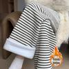 Women's High Waist Black & White Striped Petite Wide Leg Pants - Fleece Lined for Autumn/Winter