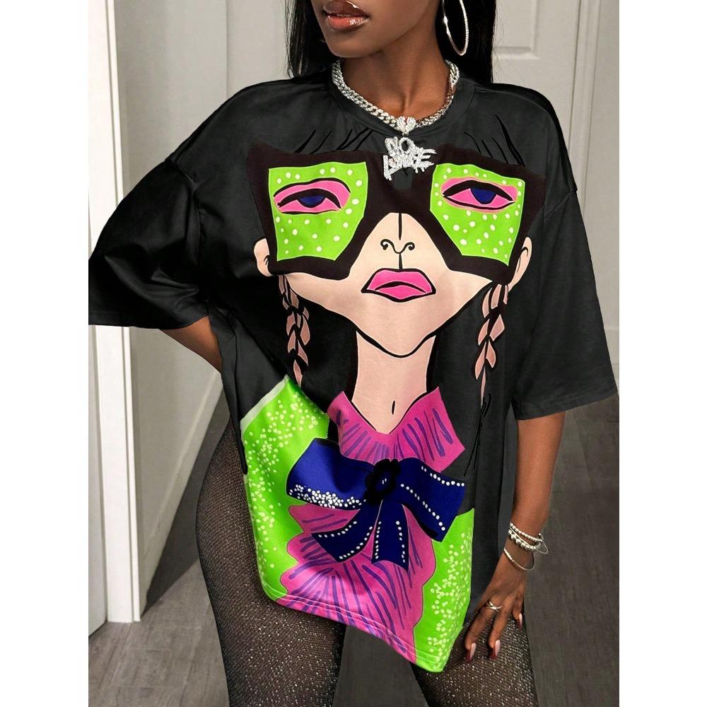 BamGleam Oversized T-shirt Loose Casual Hip-Hop Style Graphic Printed Women T-Shirt Summer Fashion Y2k Ladies Clothes Female Tee