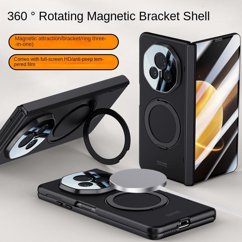 For Honor Magic V3 Case Luxury PU Leather Magsafe Ring Stand Magnetic Protective Back Cover case For Magic V3 Full Cover Shell