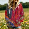 Women's Casual Floral Print Long Sleeve Hooded Jacket with Pockets and