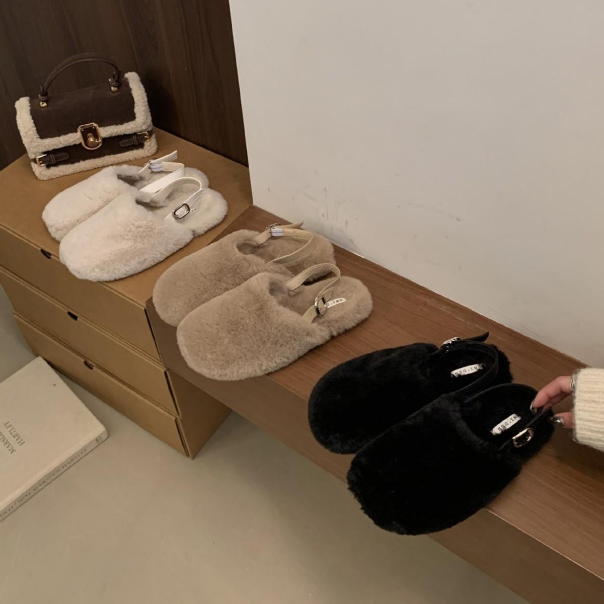 

2025 новые модные женские туфли с круглым носком, на толстой подошве, теплые, пушистые, полуприлегающие 39