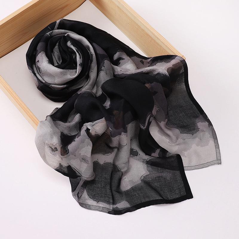 Boho Watercolor Soft Muslim Hijabs Women Floral Breathable Shawl Wrap Scarf Hijab Floral Print Ramadan Headscarf Islamic Turban