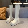 2025 New 8.5cm Women's Thick Bottom Long Boots Ankle High Autumn New Style Knight Boots Round Toe Simple Design Casual Boots