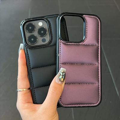 Fashion Down Jacket Puffer Case for iPhone 15 16 14 Plus 13 12 11 Pro X XR XS Max Soft Fabric Silicone Shockproof Funda Cover